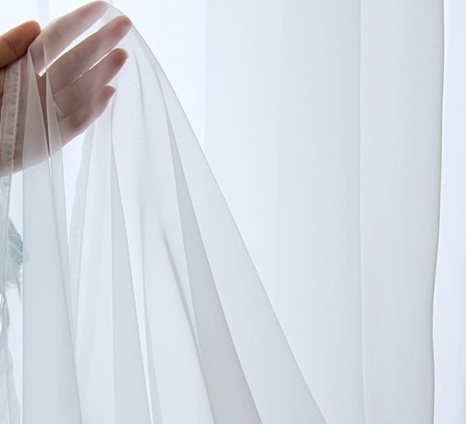 PI Sheer White Curtains 84 Inch Length, Solid Voile - Image 3