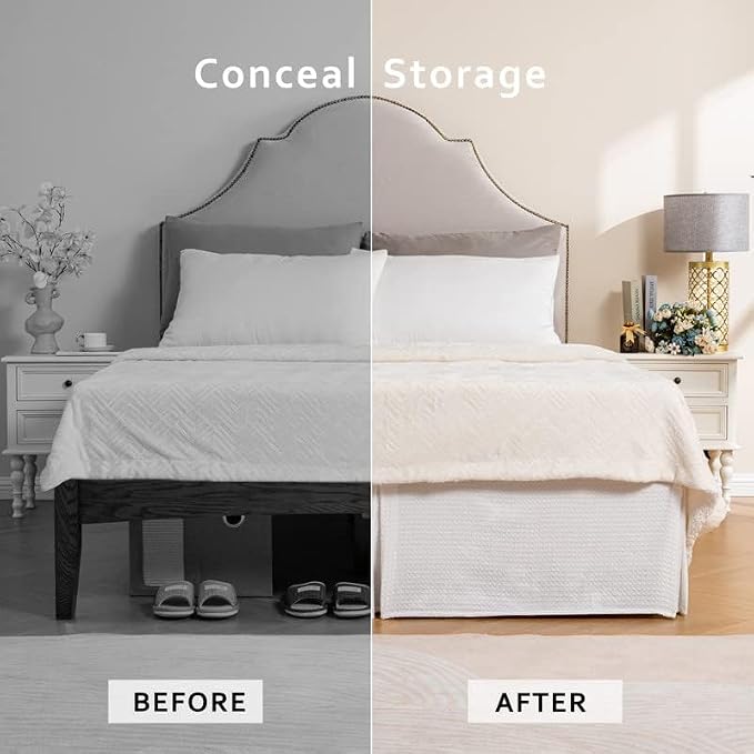 MIYE Pleated Waffle Weave Bed Skirt, Tailored Dust Ruffle 16 Inch Drop Easy Fit - Image 6
