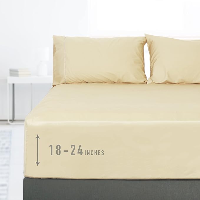 Sunflower King Fitted Sheet, 1-Piece Extra Deep Pocket Fitted Bottom Sheet 19" by SunflowerHometexUS