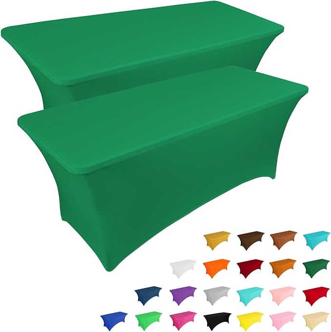 IVAPUPU 2 Pack 4FT Table Cloth for Rectangular Fitted Events Stretch Emerald by IVAPUPU