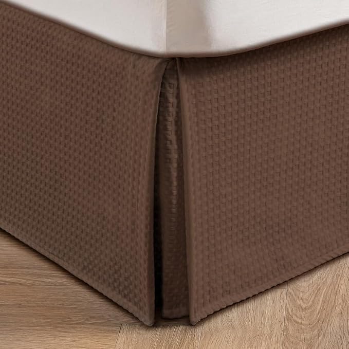 MIYE Pleated Waffle Weave Bed Skirt, Tailored Dust Ruffle 12 Inch Drop Easy Fit - Image 2