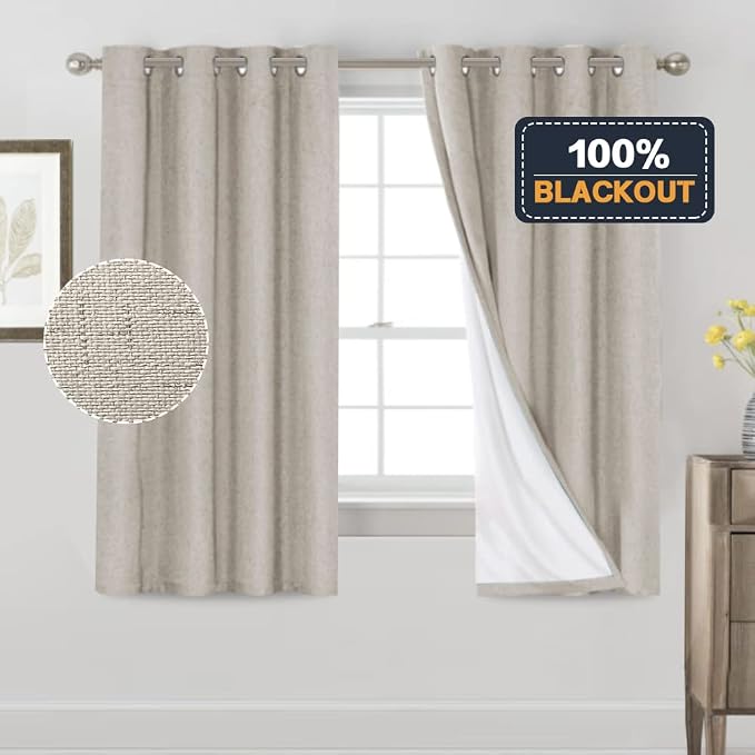 PrinceDeco Blackout Curtains 63 Inch Length Linen Texture Drapes - Image 6