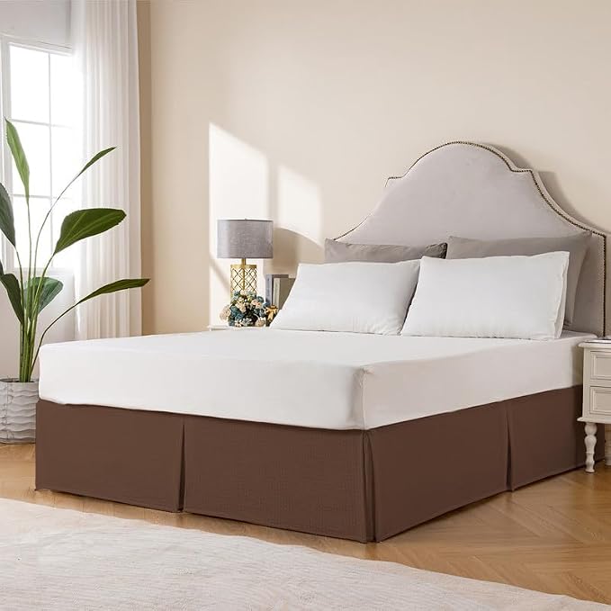 MIYE Pleated Waffle Weave Bed Skirt, Tailored Dust Ruffle 18 Inch Drop Easy Fit - Image 3