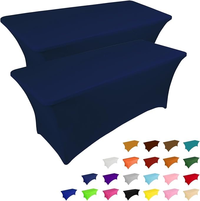IVAPUPU 2 Pack 8FT Table Cloth for Rectangular Fitted Events Stretch Jean Blue by IVAPUPU