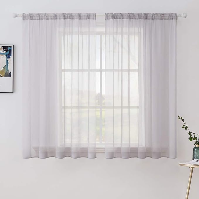 MIULEE 2 Panels Solid Color Sheer Window Curtains Elegant Window Voile by MIULEE