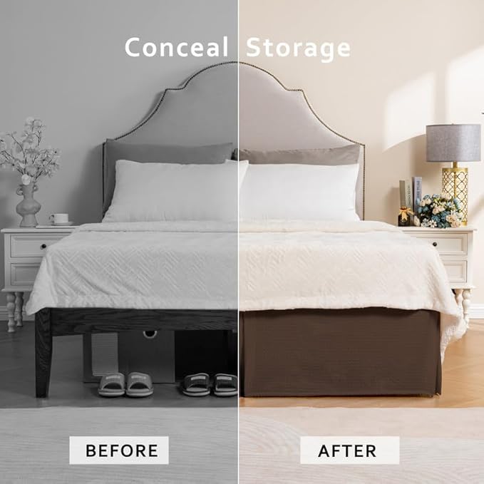 MIYE Pleated Waffle Weave Bed Skirt, Tailored Dust Ruffle 18 Inch Drop Easy Fit - Image 4