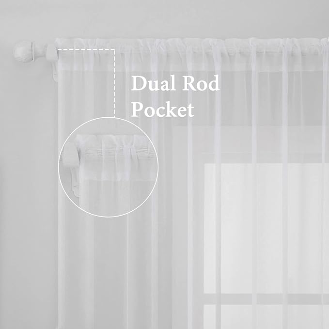 MIULEE 2 Panels Solid Color White Sheer Window Curtains Elegant Window Voile - Image 3