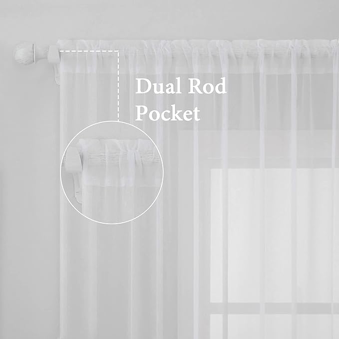 MIULEE 2 Panels Solid Color White Sheer Window Curtains Elegant Window Voile - Image 3