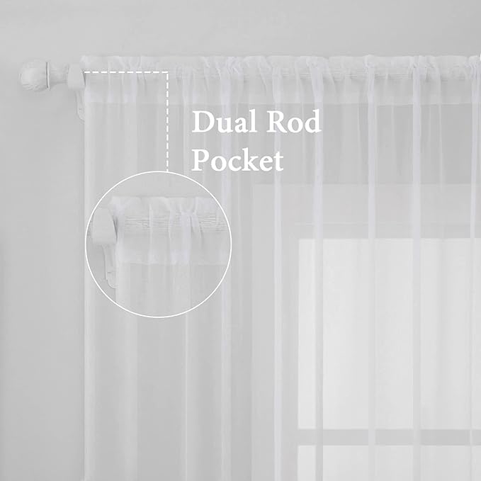 MIULEE 2 Panels Solid Color White Sheer Window Curtains Elegant Window Voile - Image 3