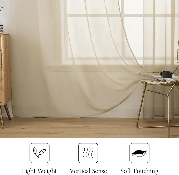 MIULEE Beige Window Sheer Curtains - Image 4