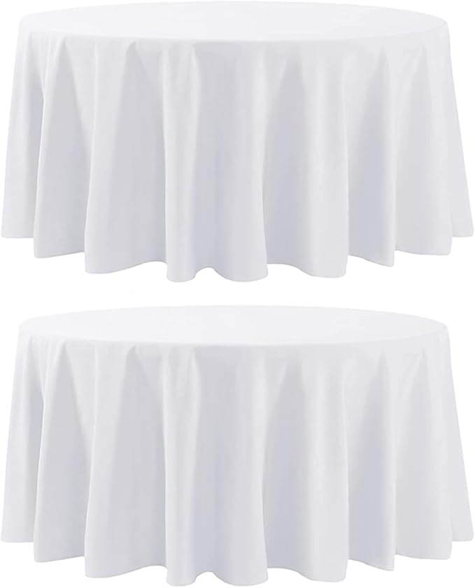Round Tablecloth 2 Pack 108 Inch White Tablecloths Washable Decorative Linen by AOCOZHomeLifeMuseum