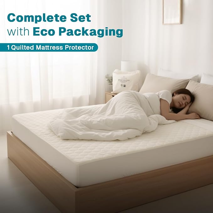 FABDREAMS Organic Quilted Mattress Protector Queen Size | Mattress Pad| - Image 2