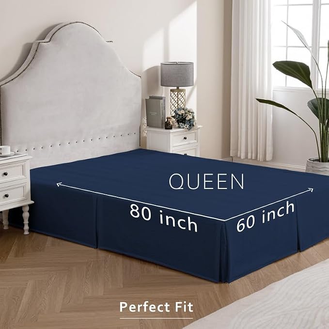 MIYE Pleated Waffle Weave Bed Skirt, Tailored Dust Ruffle 18 Inch Drop Easy Fit - Image 6