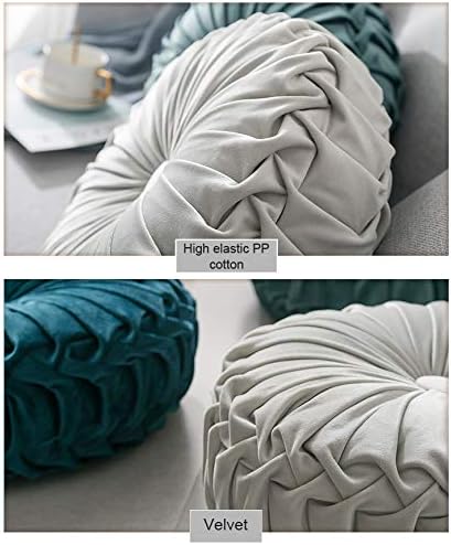 MOCOFO 14" Velvet Pleated Round Pumpkin Throw Pillow Couch Cushion Floor Pillow - Image 3