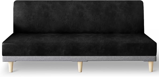 molasofa Leather Like Stretch Futon Slipcover Armless Futon Bed Sofa Cover by Molasofa