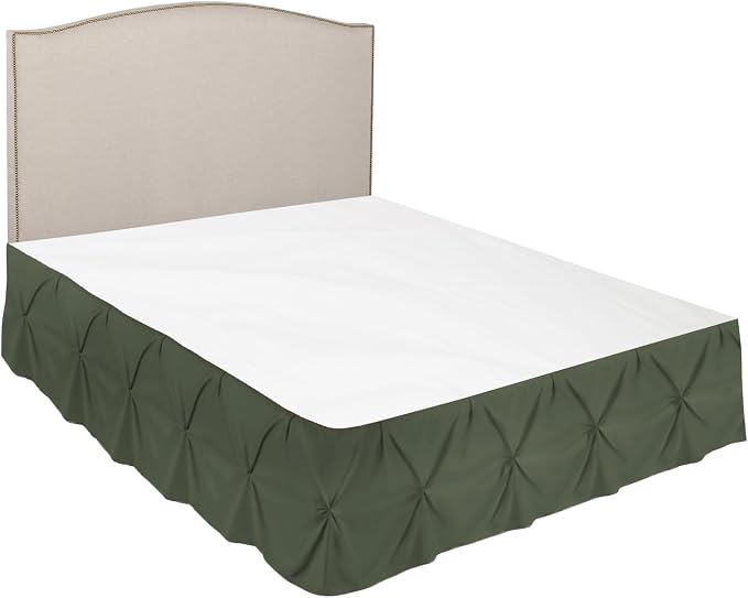 Nestl Olive Green Bed Skirt Queen Size, Pinch Pleat Queen Bed Skirt, Hotel - Image 7