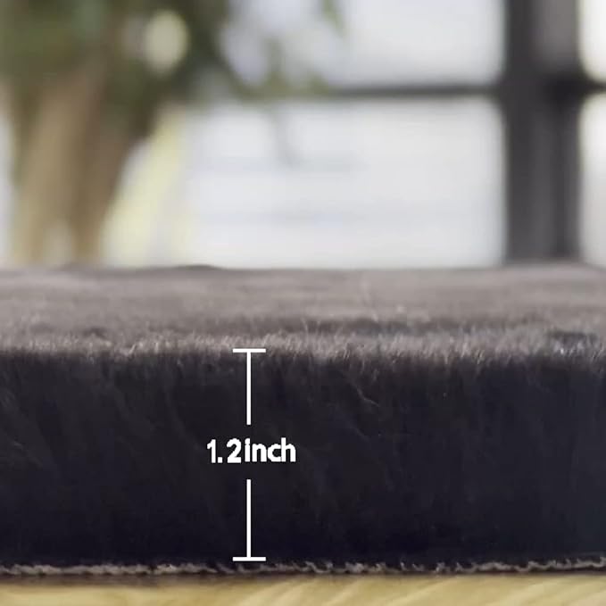 Faux Rabbit Fur Rug Machine Washable Area Rugs Black Fur Rug - Image 2