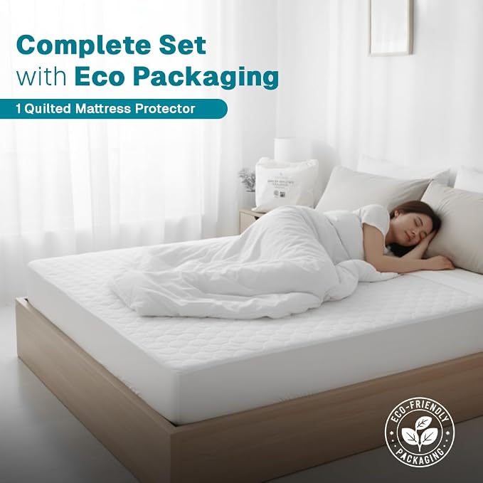 FABDREAMS Organic Quilted Mattress Protector Cal King Size | Mattress Pad| - Image 2