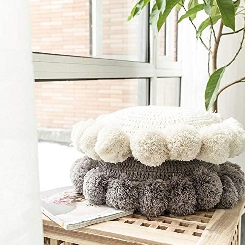 Round Throw Pillow Boho with Pom Poms Fringe Tassels, Bohemian Cute Decorative - Image 8