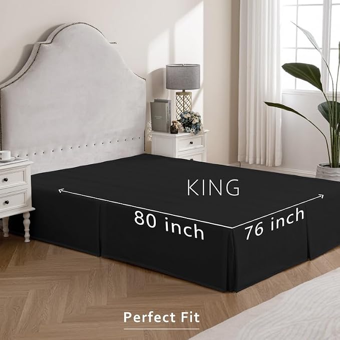 MIYE Pleated Waffle Weave Bed Skirt, Tailored Dust Ruffle 14 Inch Drop Easy Fit - Image 6