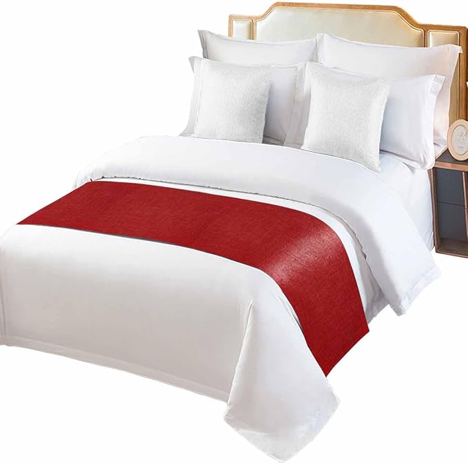 Farmhouse Red Linen Bottom Bed Runners - Image 2