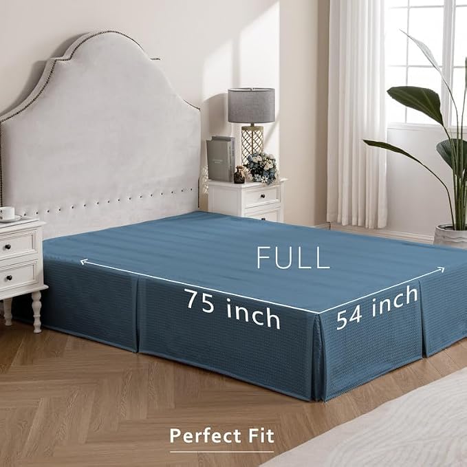 MIYE Pleated Waffle Weave Bed Skirt, Tailored Dust Ruffle 12 Inch Drop Easy Fit - Image 9