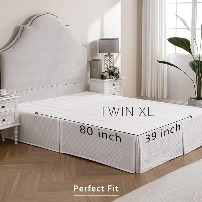 MIYE Pleated Waffle Weave Bed Skirt, Tailored Dust Ruffle 16 Inch Drop Easy Fit - Image 7