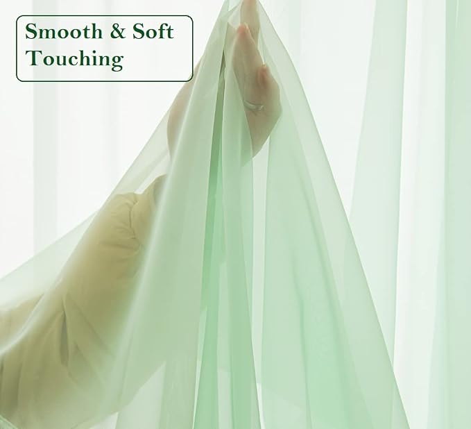 PI Green Sheer Curtains 63 Inches Long, Grommet Top Mint Cool Voile Window - Image 2