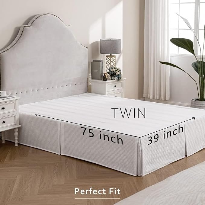 MIYE Pleated Waffle Weave Bed Skirt, Tailored Dust Ruffle 18 Inch Drop Easy Fit - Image 8