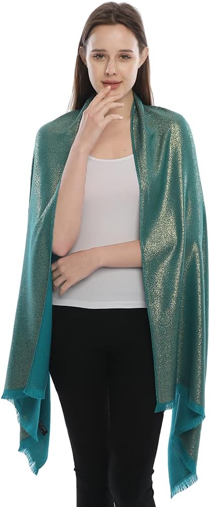 LMVERNA Women's Sparkling Metallic Soft Pashmina Shawls and Wraps Scarf in - Image 3