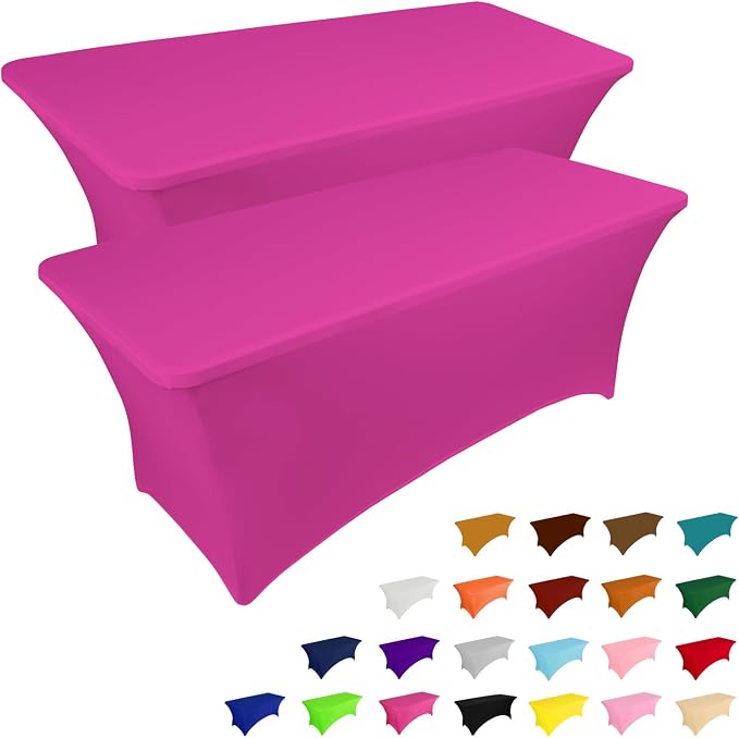 IVAPUPU 2 Pack 6FT Table Cloth for Rectangular Fitted Events Stretch Fuchsia by IVAPUPU