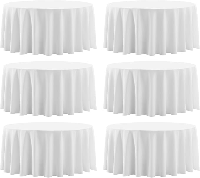 Round Tablecloth 132 Inch 6 Pack White Tablecloths Washable Decorative Linen by AOCOZHomeLifeMuseum