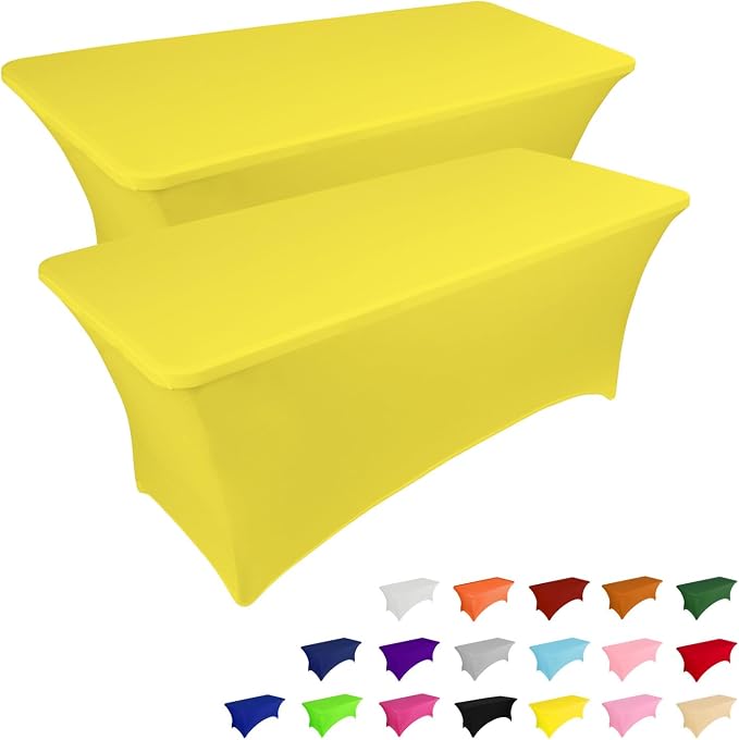 IVAPUPU 2 Pack 6FT Table Cloth for Rectangular Fitted Events Stretch Yellow by IVAPUPU