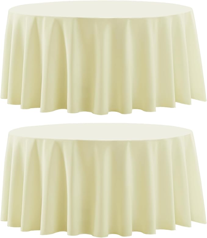 Round Tablecloth 132 Inch 2 Pack Ivory Tablecloths Washable Decorative Linen by AOCOZHomeLifeMuseum