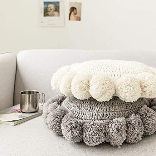 Round Throw Pillow Boho with Pom Poms Fringe Tassels, Bohemian Cute Decorative - Image 5