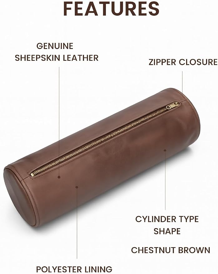 Leather Cylindrical Cushion Cover – 100% Lambskin Round Bolster Pillow Cover | - Image 5