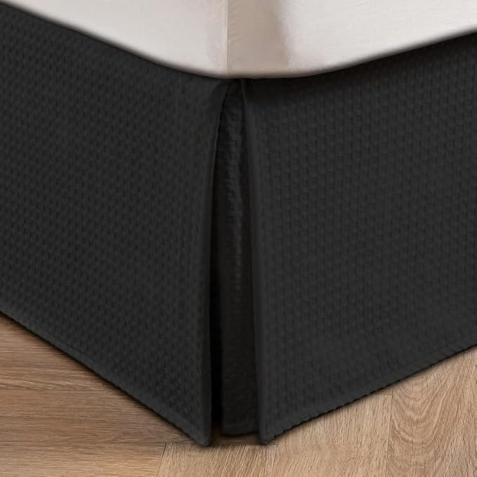 MIYE Pleated Waffle Weave Bed Skirt, Tailored Dust Ruffle 14 Inch Drop Easy Fit - Image 2