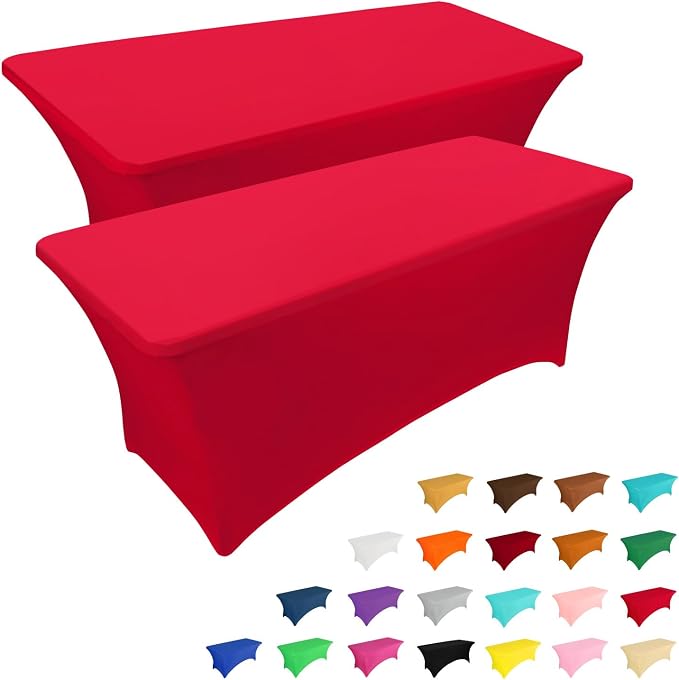 IVAPUPU 2 Pack 6FT Table Cloth for Rectangular Fitted Events Stretch Red Table by IVAPUPU
