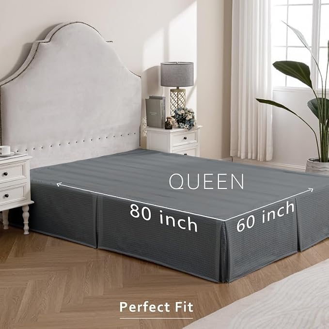 MIYE Pleated Waffle Weave Bed Skirt, Tailored Dust Ruffle 16 Inch Drop Easy Fit - Image 8