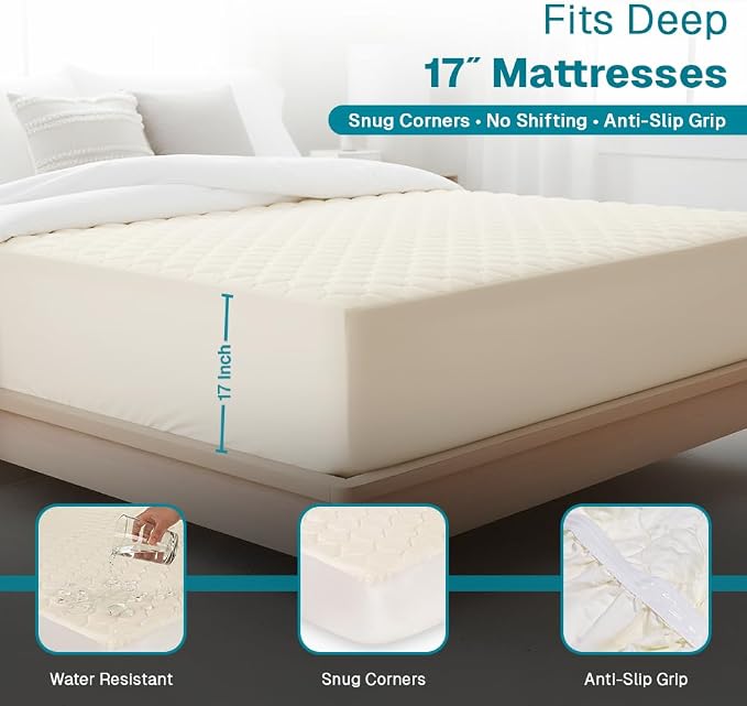 FABDREAMS Organic Quilted Mattress Protector Twin Size | Mattress Pad| Mattress - Image 6