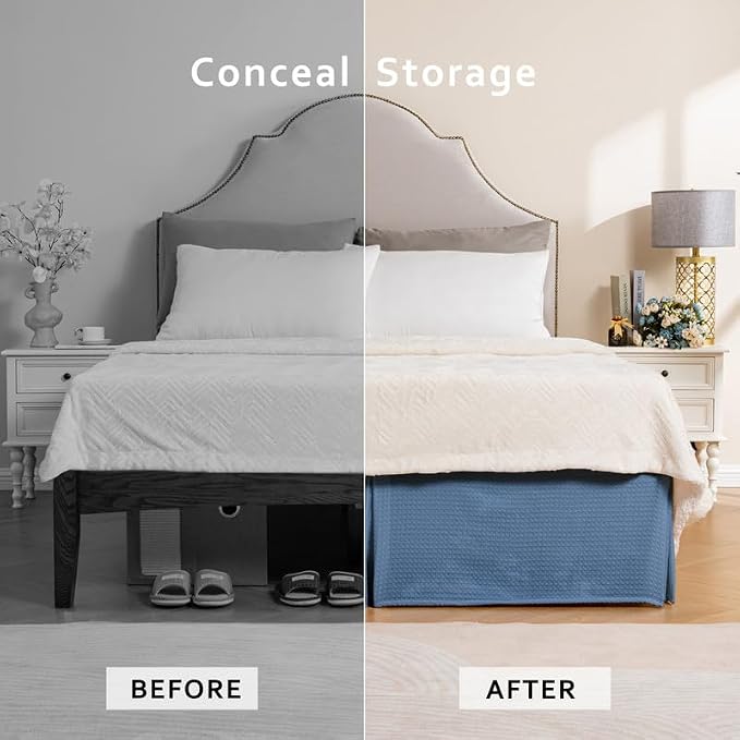 MIYE Pleated Waffle Weave Bed Skirt, Tailored Dust Ruffle 16 Inch Drop Easy Fit - Image 4