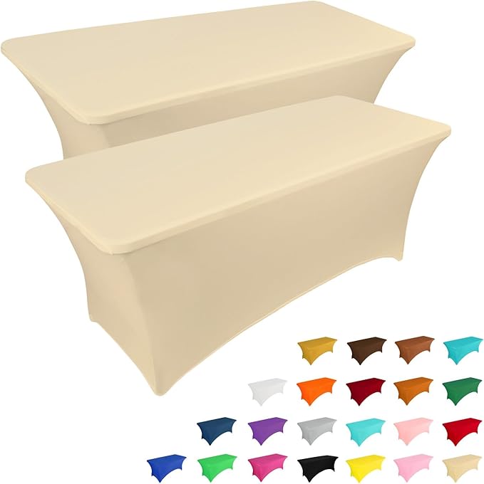 IVAPUPU 2 Pack 6FT Table Cloth for Rectangular Fitted Events Stretch Champagne by IVAPUPU