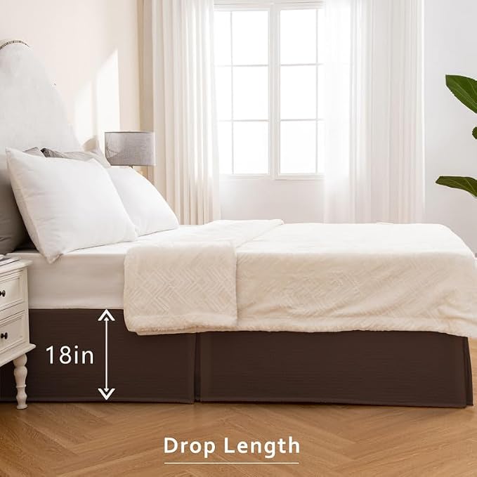 MIYE Pleated Waffle Weave Bed Skirt, Tailored Dust Ruffle 18 Inch Drop Easy Fit - Image 5