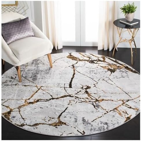 SAFAVIEH Amelia Collection 3' Round Grey/Gold ALA293G Modern Abstract - Image 2