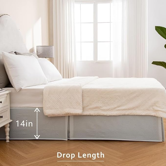 MIYE Pleated Waffle Weave Bed Skirt, Tailored Dust Ruffle 14 Inch Drop Easy Fit - Image 6