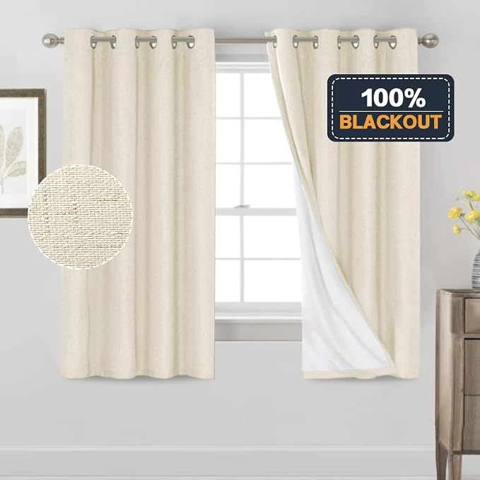 PrinceDeco Blackout Curtains 100% Blackout Linen Textured Curtains - Image 6