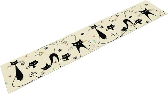 Mid Century Table Runner Minimalist Funny Black Cat Claws Retro Abstract - Image 8