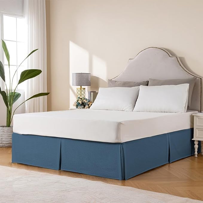 MIYE Pleated Waffle Weave Bed Skirt, Tailored Dust Ruffle 14 Inch Drop Easy Fit - Image 6