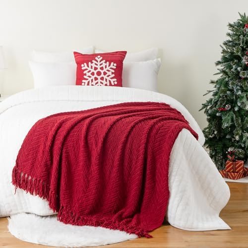 BATTILO HOME Red Throw Blanket for Couch, Knit Christmas Throw Blanket for Home - Image 6