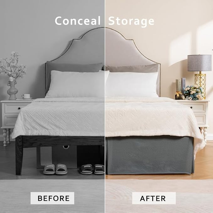 MIYE Pleated Waffle Weave Bed Skirt, Tailored Dust Ruffle 14 Inch Drop Easy Fit - Image 4
